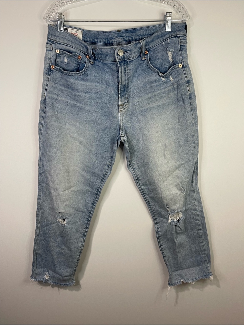 GAP Washed Blue Distressed girlfriend Cropped Jeans